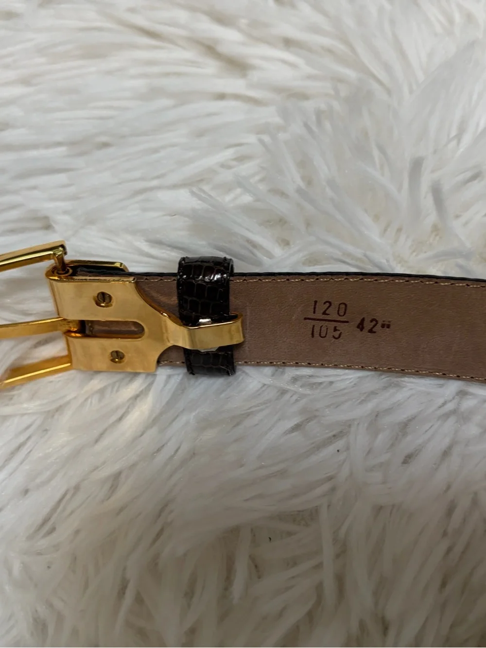 Vintage Saks Fifth Avenue Genuine Lizard Belt Italy Brown Gold Buckle 42 120